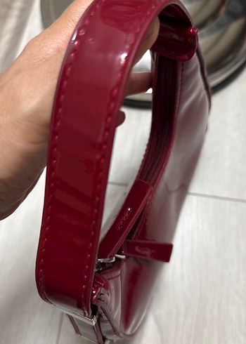 Bordo Parlak Deri Kadın Omuz Çantası - Görsel 5