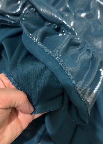 Uzun Kollu, Fırfırlı Lacivert Kadın Elbise - Görsel 7