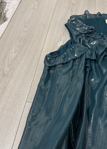 Uzun Kollu, Fırfırlı Lacivert Kadın Elbise - Görsel 3