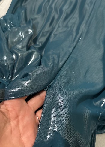 Uzun Kollu, Fırfırlı Lacivert Kadın Elbise - Görsel 6