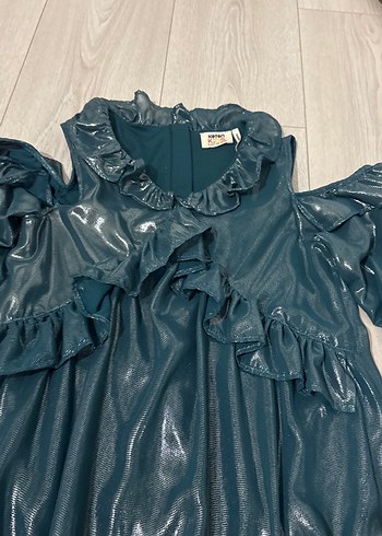 Uzun Kollu, Fırfırlı Lacivert Kadın Elbise - Görsel 2