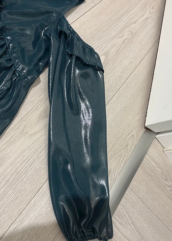 Uzun Kollu, Fırfırlı Lacivert Kadın Elbise - Görsel 4