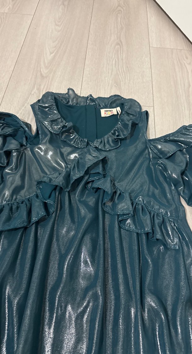 Uzun Kollu, Fırfırlı Lacivert Kadın Elbise - Görsel 2