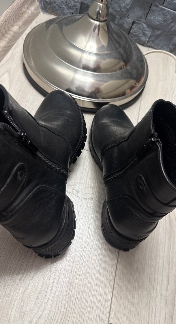 Gerçek deri Siyah Deri Gotik Kadın Botları - Görsel 4