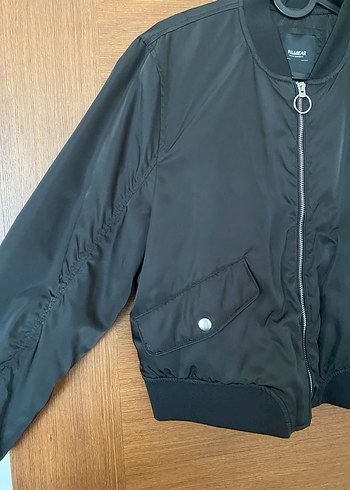 l Beden siyah Renk Düğmeli Siyah Kadın Bomber Ceket