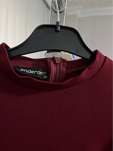 36 Beden bordo Renk Kolları Detaylı Elbise