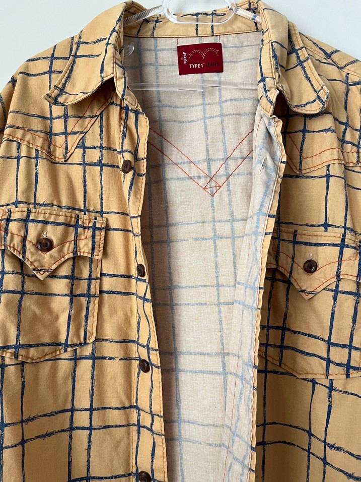 Bej Kareli Uzun Kollu Keten Gömlek - Görsel 2