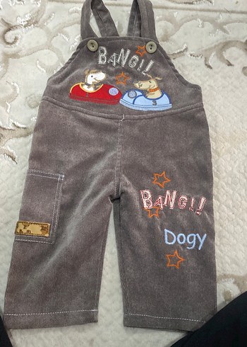 Erkek Çocuk Nakışlı Gri Düğmeli Salopet