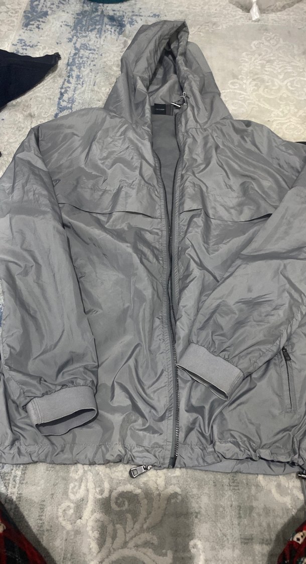 Gri Fermuarlı Uzun Erkek Yağmurluk - Görsel 4