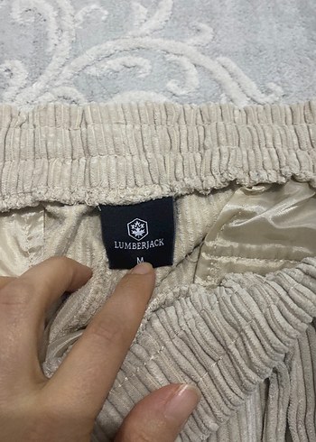 Kadın Bej Keten Pantolon, Pilili, Midi Boy ince kadife - Görsel 3