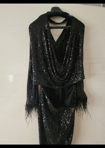 Maxra Govana Uzun Siyah payetli sirti  Drapeli tulum - Görsel 4