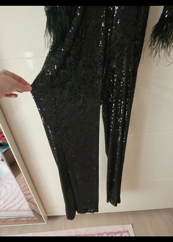 Maxra Govana Uzun Siyah payetli sirti  Drapeli tulum - Görsel 5