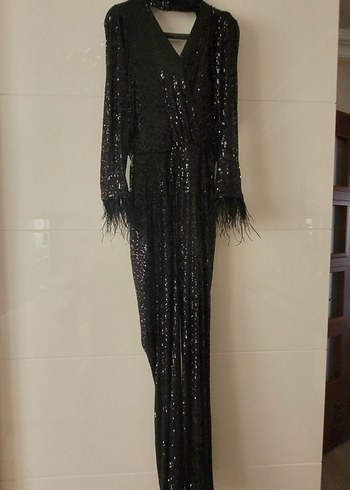 Maxra Govana Uzun Siyah payetli sirti  Drapeli tulum - Görsel 3