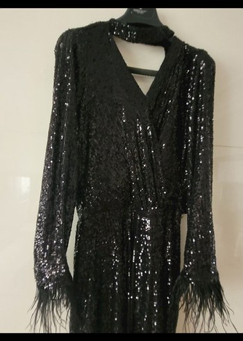 Maxra Govana Uzun Siyah payetli sirti  Drapeli tulum - Görsel 2