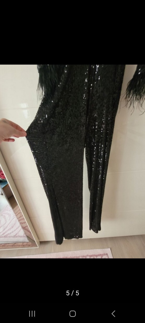 Maxra Govana Uzun Siyah payetli sirti  Drapeli tulum - Görsel 5