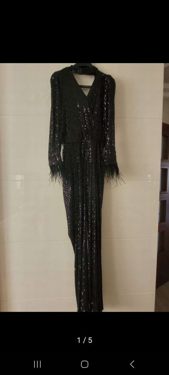 Maxra Govana Uzun Siyah payetli sirti  Drapeli tulum - Görsel 3