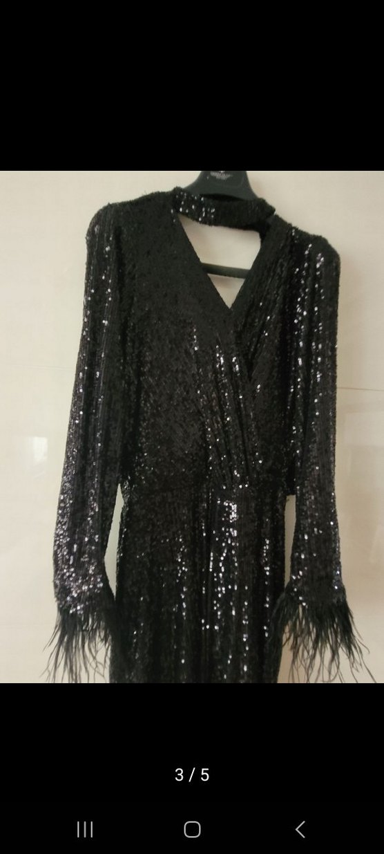 Maxra Govana Uzun Siyah payetli sirti  Drapeli tulum - Görsel 2