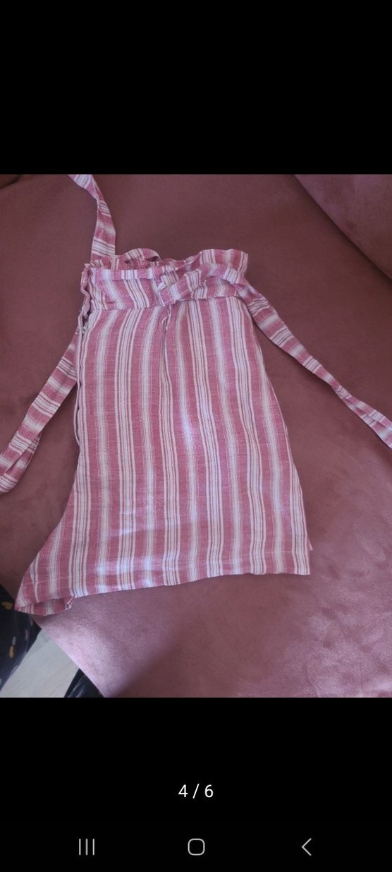 Dagi Pembe Çizgili Mini Keten Şort - Görsel 4