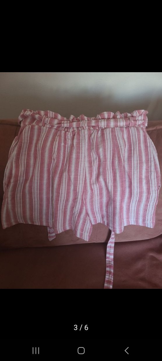 Dagi Pembe Çizgili Mini Keten Şort - Görsel 3