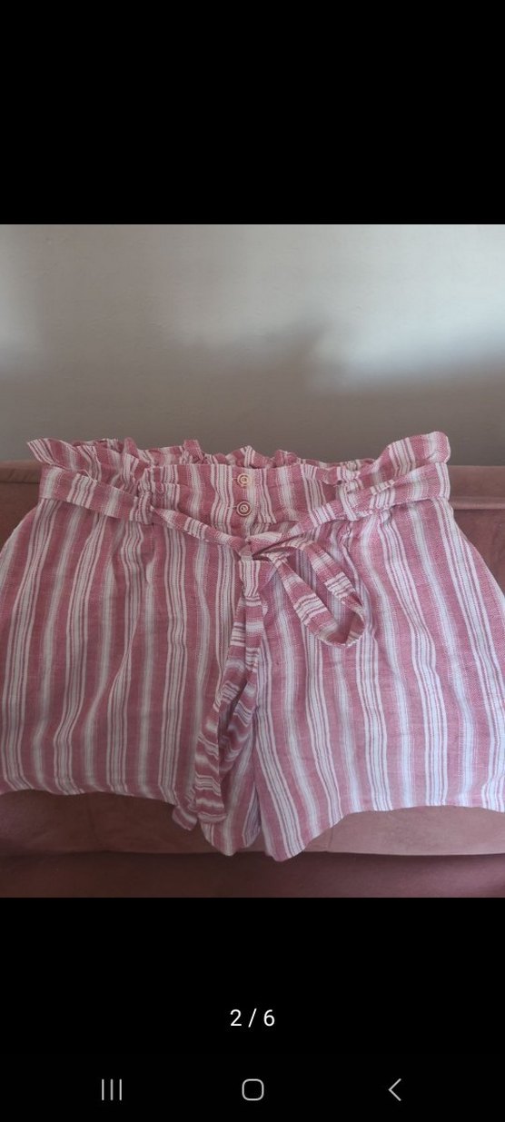 Dagi Pembe Çizgili Mini Keten Şort - Görsel 2