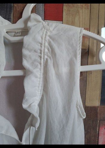 Düğmeli Beyaz  Bohem Halter Bluz - Görsel 3