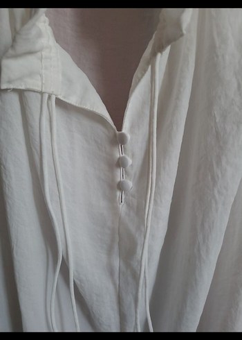 Düğmeli Beyaz  Bohem Halter Bluz - Görsel 2