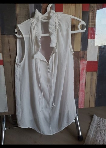 Düğmeli Beyaz  Bohem Halter Bluz - Görsel 5