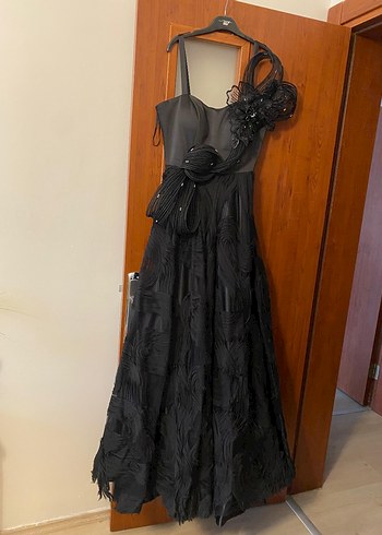 LACRİMA marka Siyah Drapeli Uzun Abiye Elbise - Görsel 7