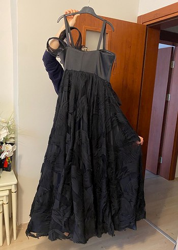 LACRİMA marka Siyah Drapeli Uzun Abiye Elbise - Görsel 9