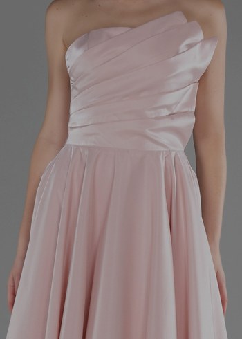 HOTCONTACT marka Pudra Renk Drapeli Uzun Abiye Elbise - Görsel 3