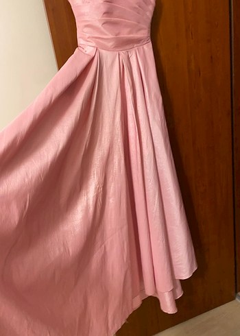 HOTCONTACT marka Pudra Renk Drapeli Uzun Abiye Elbise - Görsel 6