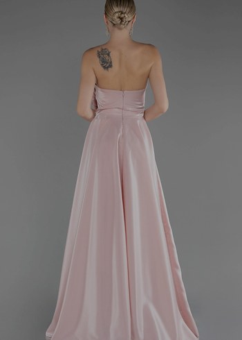 HOTCONTACT marka Pudra Renk Drapeli Uzun Abiye Elbise - Görsel 4