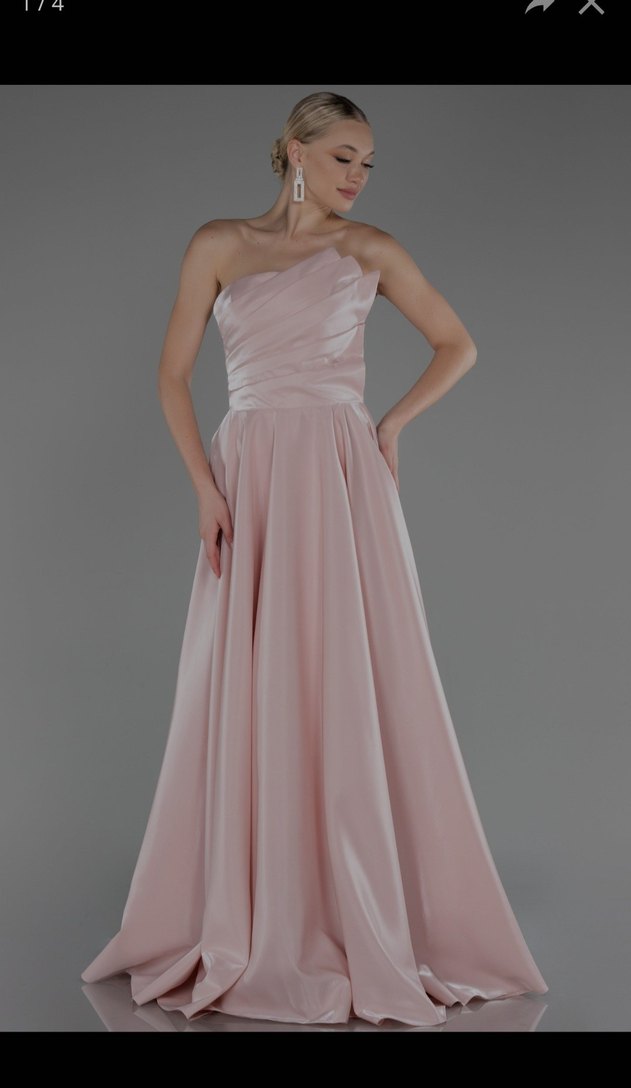 HOTCONTACT marka Pudra Renk Drapeli Uzun Abiye Elbise - Görsel 5