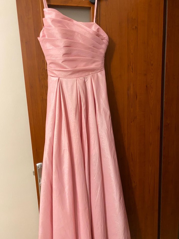 HOTCONTACT marka Pudra Renk Drapeli Uzun Abiye Elbise - Görsel 2