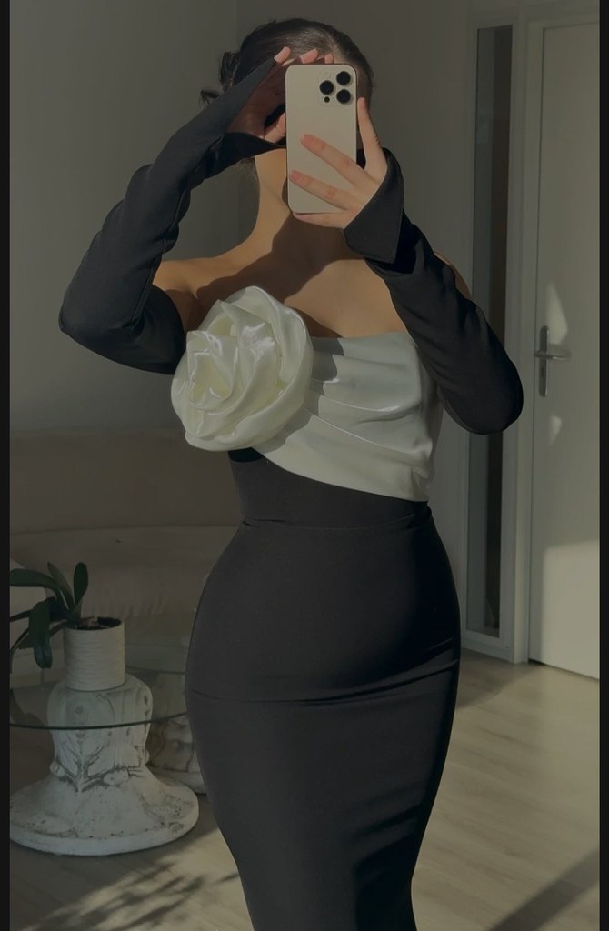 HOTCONTACT Marka Uzun Siyah Straplez Drapeli Abiye Elbise - Görsel 4