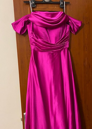 Parlak fuşya Uzun Abiye Elbise - Görsel 8