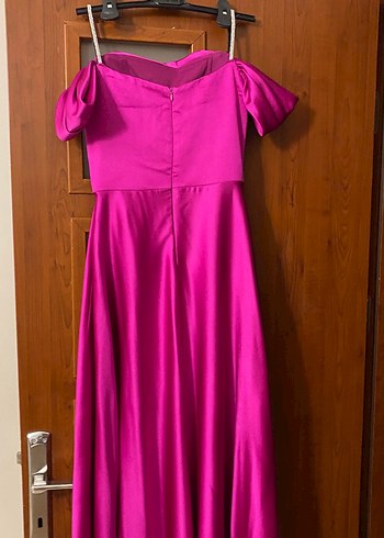 Parlak fuşya Uzun Abiye Elbise - Görsel 7