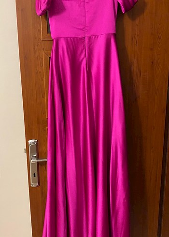 Parlak fuşya Uzun Abiye Elbise - Görsel 4