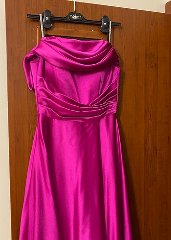 Parlak fuşya Uzun Abiye Elbise - Görsel 2