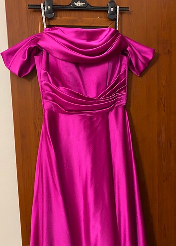 Parlak fuşya Uzun Abiye Elbise - Görsel 3