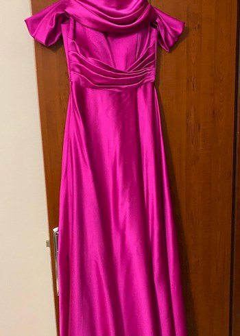 Parlak fuşya Uzun Abiye Elbise - Görsel 5