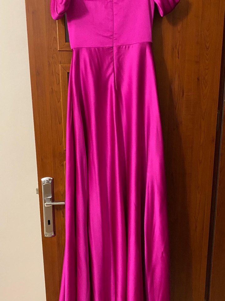 Parlak fuşya Uzun Abiye Elbise - Görsel 4