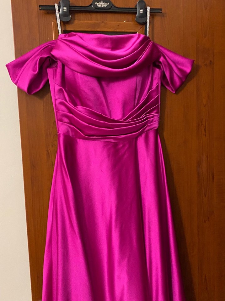 Parlak fuşya Uzun Abiye Elbise - Görsel 3