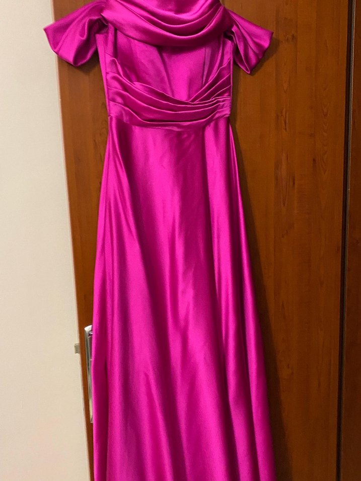 Parlak fuşya Uzun Abiye Elbise - Görsel 5