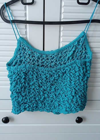m Beden mavi İp Askılı Crop Top