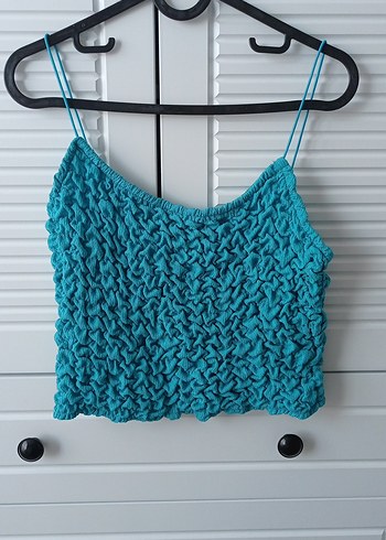 mavi İp Askılı Crop Top