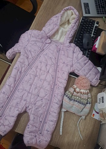 Kapüşonlu Örgü Desensiz Pembe Bebek Tulumu - Görsel 3