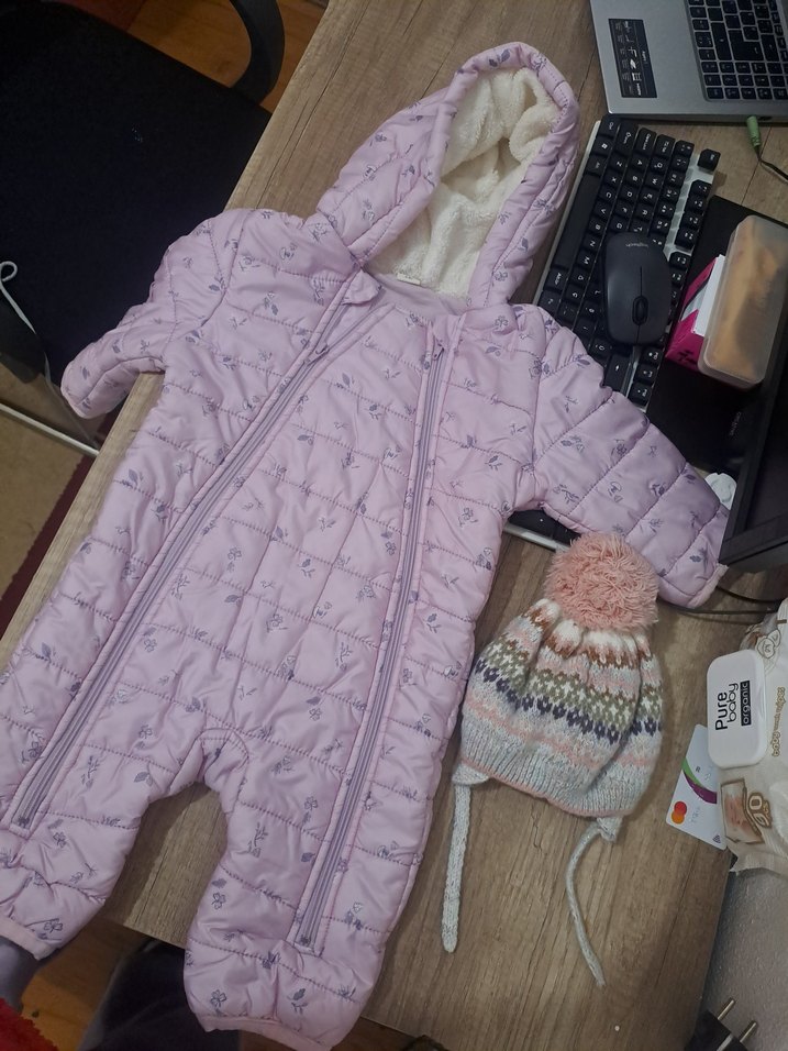 Kapüşonlu Örgü Desensiz Pembe Bebek Tulumu - Görsel 3