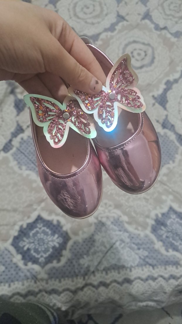 Pembe Parlak Kelebek Detaylı Kız Babet - Görsel 2