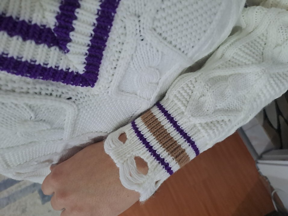 Mor Detaylı V Yaka Kadın Triko Kazak - Görsel 5